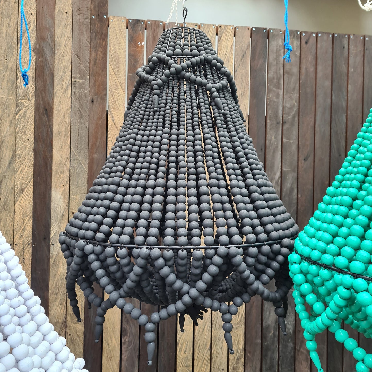 Beaded pendant lampshade white 50x70, beaded chandelier, wooden lampshade, wooden chandelier, pendant lampshade, pendant lamp
