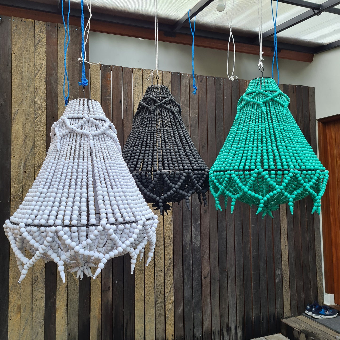 Beaded pendant lampshade white 50x70, beaded chandelier, wooden lampshade, wooden chandelier, pendant lampshade, pendant lamp