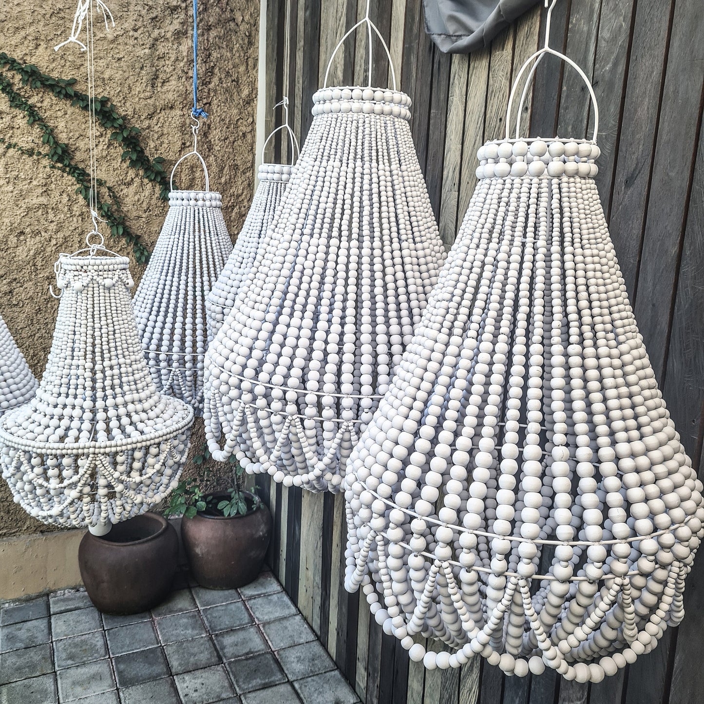 White beaded lampshade 60x90, 50x75, wooden beads lampshade, beaded chandelier, white chandelier, white pendant chandelier pendant lampshade
