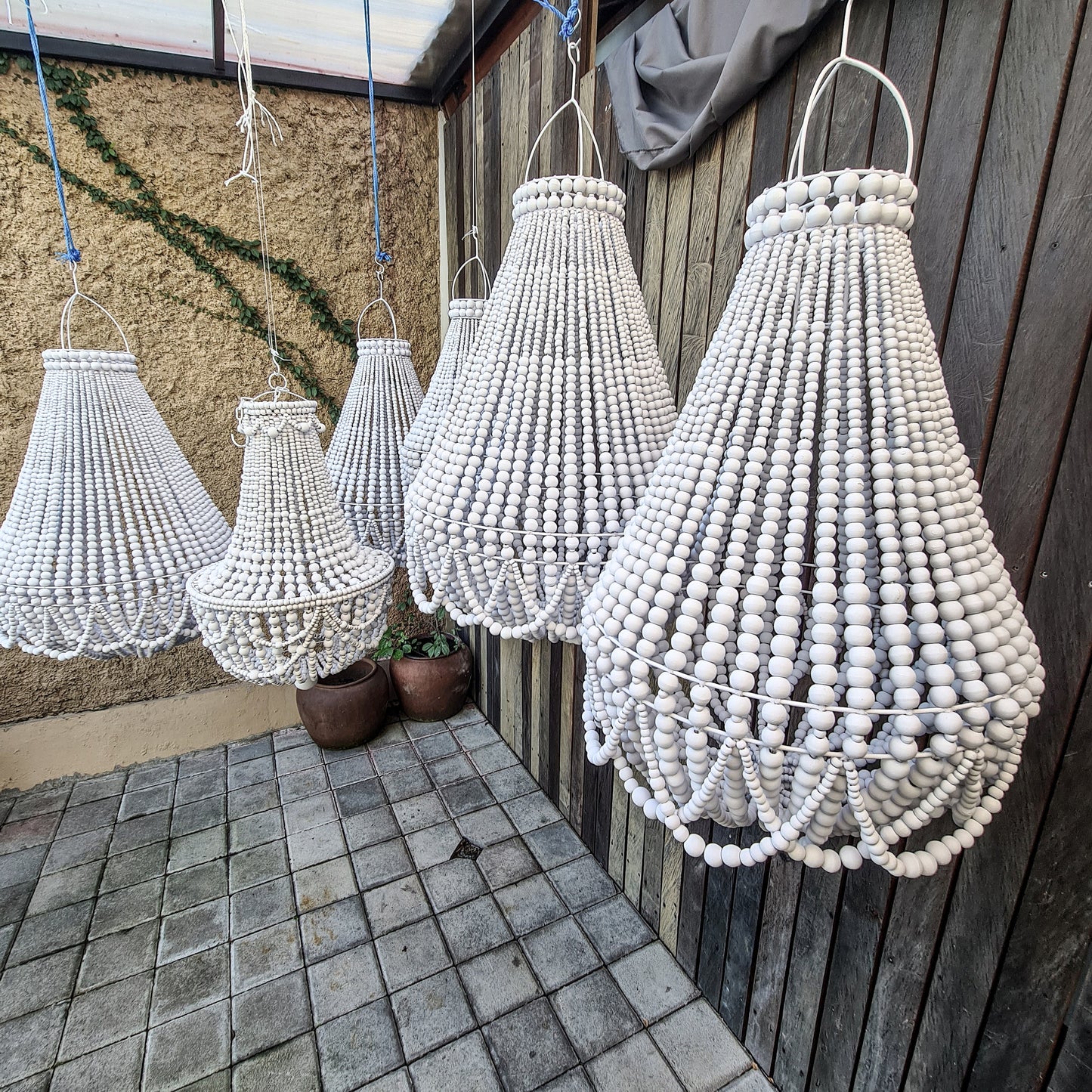 White beaded lampshade 60x90, 50x75, wooden beads lampshade, beaded chandelier, white chandelier, white pendant chandelier pendant lampshade