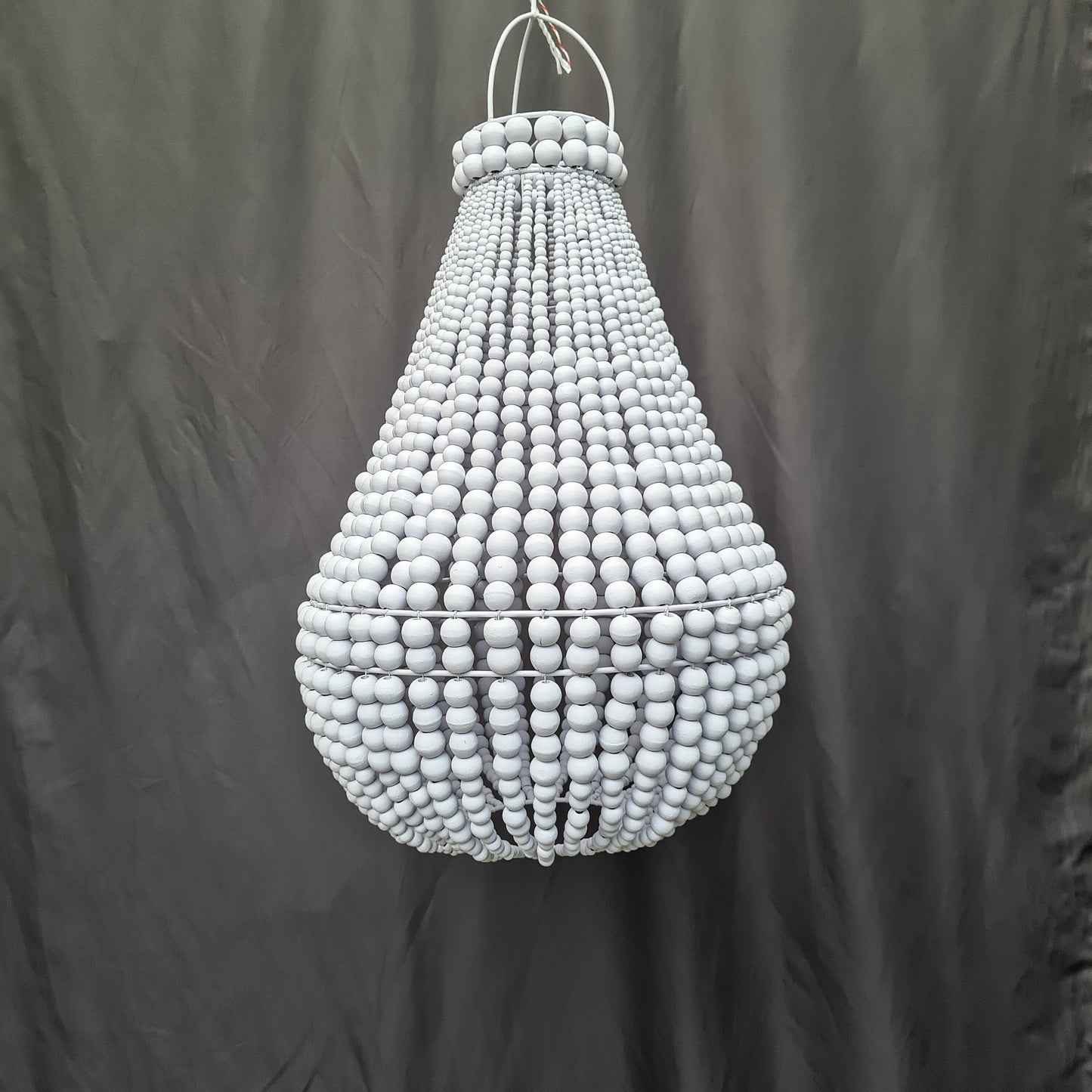 Wood beads lampshade 40x60, white lampshade, boho chandelier, pendant lampshade, beaded lampshade, beaded chandelier, wooden chandelier
