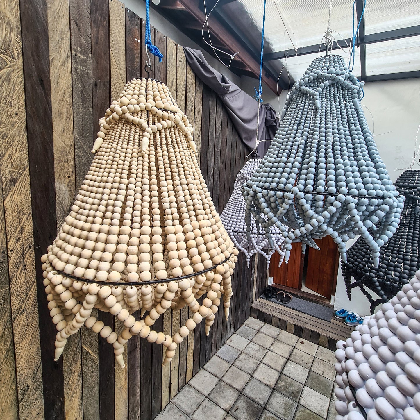 Wooden beads lampshade pendant beaded chandelier wooden lamp wood chandelier boho lamp restaurant lamp