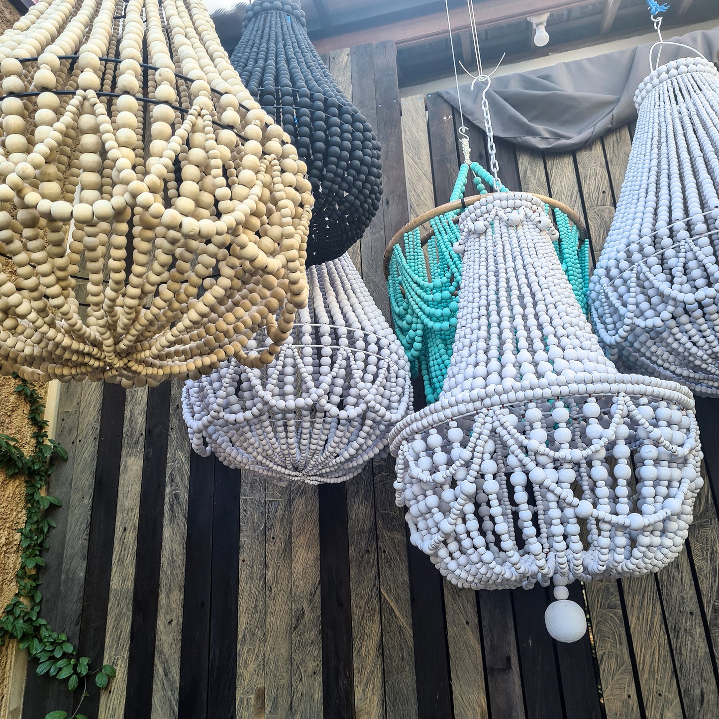 Beaded chandelier wooden lampshade boho style lamp shade wooden beads lampshade pendant lampshade