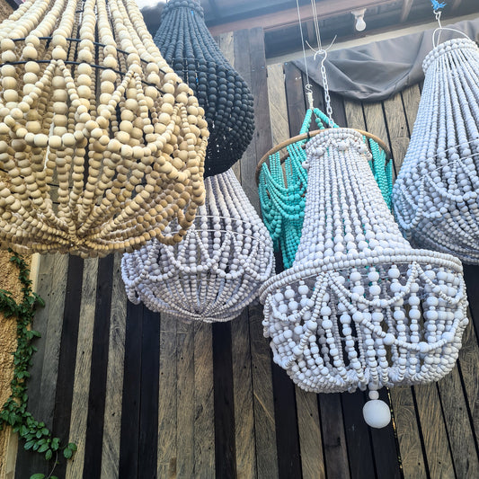 Beaded chandelier wooden lampshade boho style lamp shade wooden beads lampshade pendant lampshade