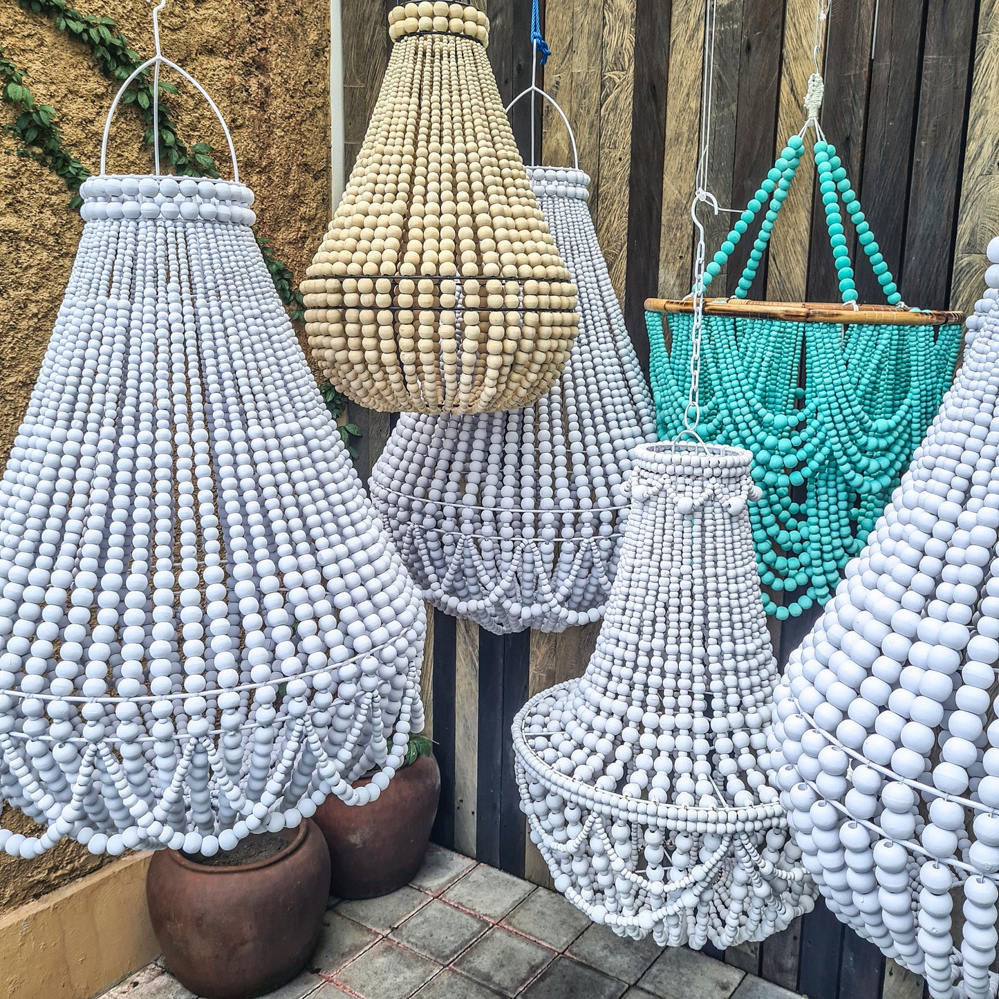 Wooden beaded pendant lampshade boho chandeliers beads bohemian lamp shade wood beads chandelier