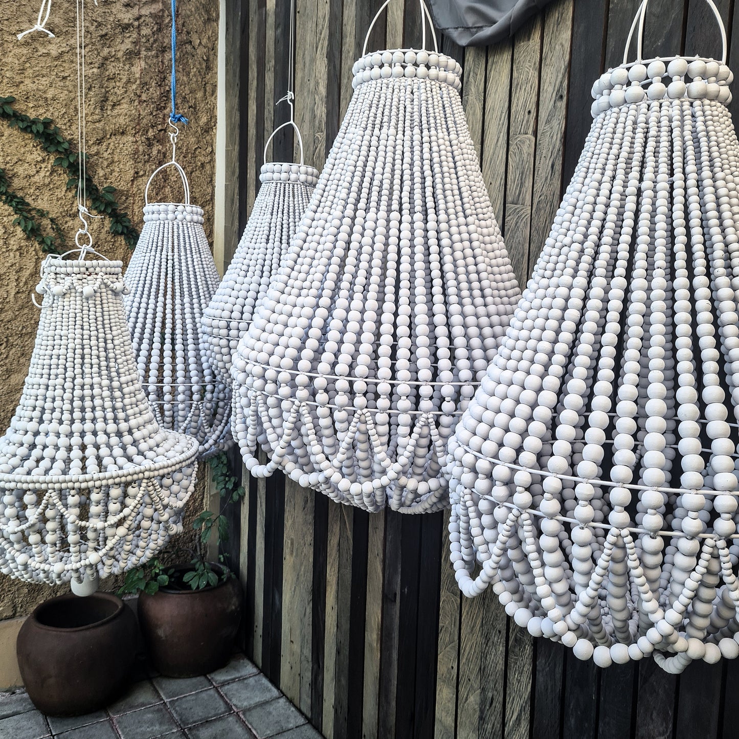 Beaded wooden lampshade pendant chandelier boho lamp white lamp shade bohemian chandelier beads wood