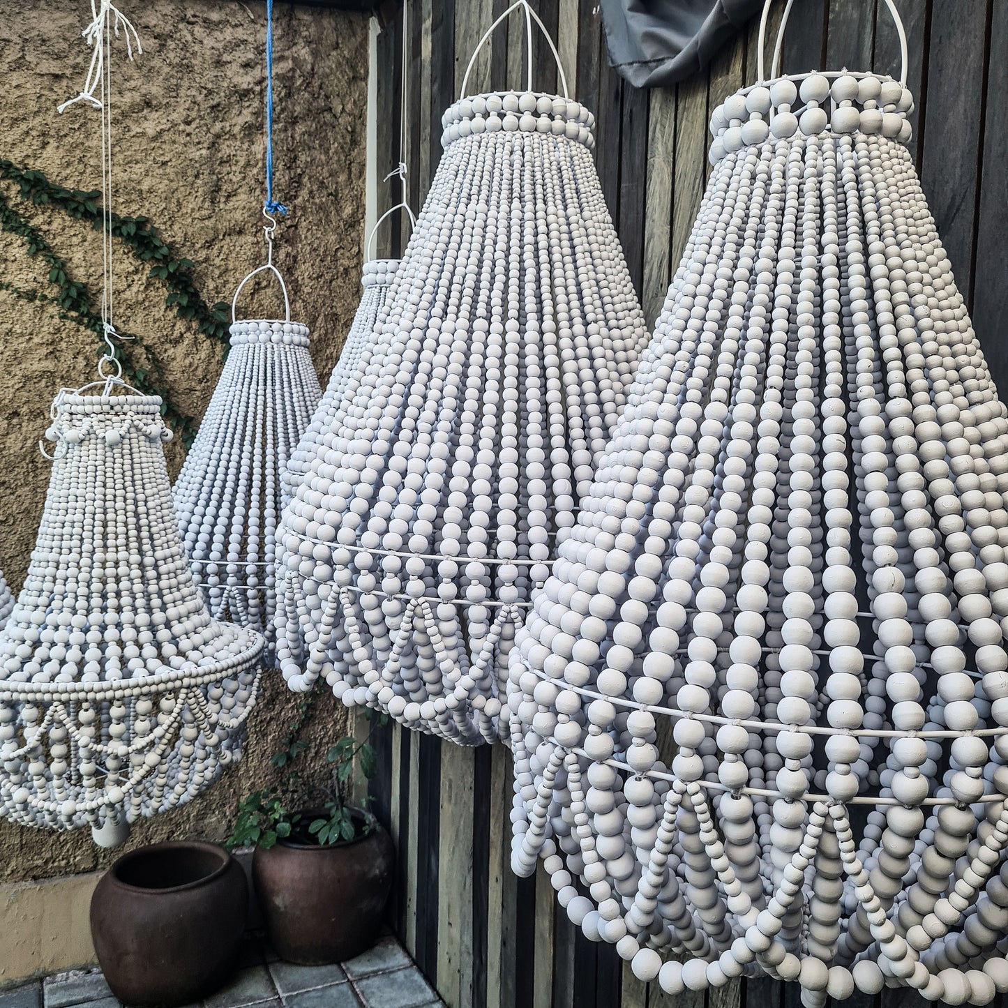 White beaded lampshade 60x90, 50x75, wooden beads lampshade, beaded chandelier, white chandelier, white pendant chandelier pendant lampshade