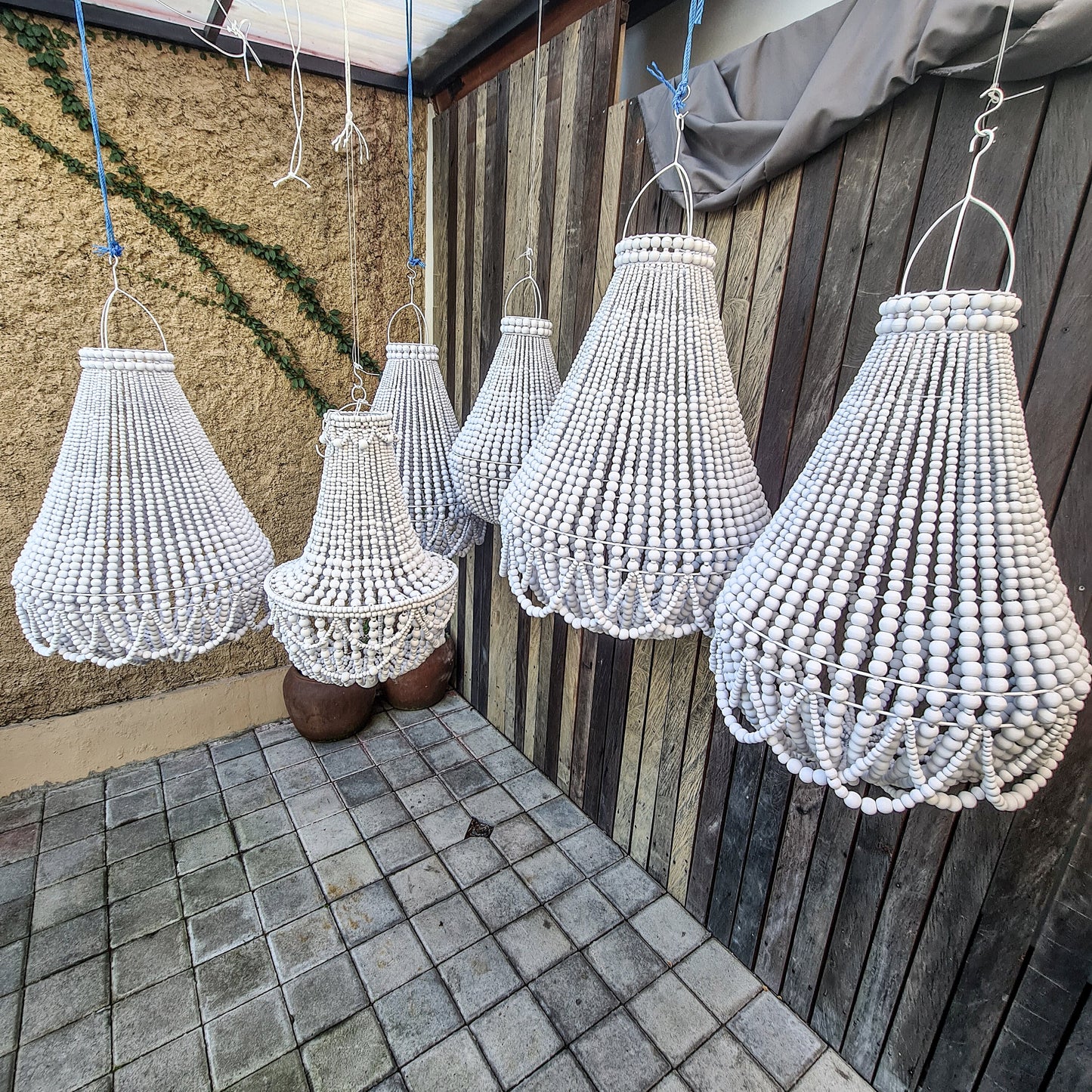 White beaded lampshade 60x90, 50x75, wooden beads lampshade, beaded chandelier, white chandelier, white pendant chandelier pendant lampshade