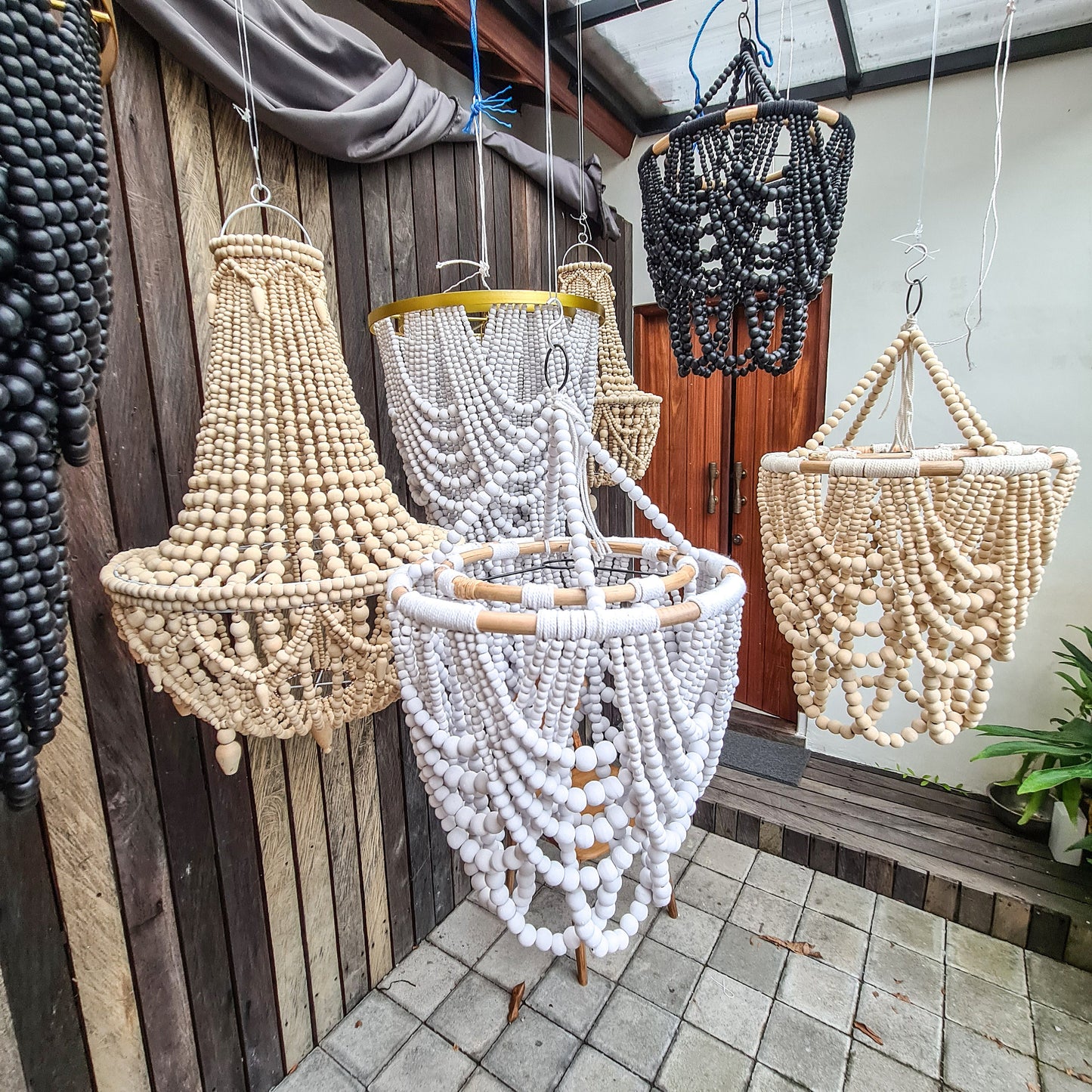 Beaded lampshade wooden beads chandelier pendant lamp shade beaded bohemian chandelier home lamp lighting