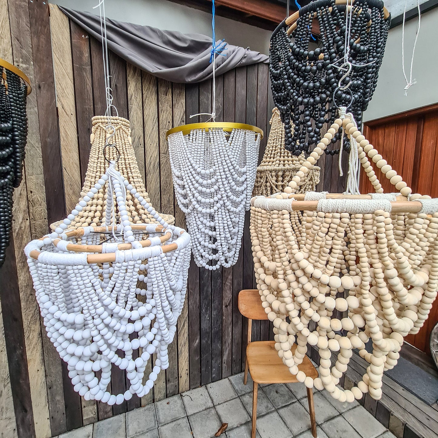 Beaded lampshade wooden beads chandelier pendant lamp shade beaded bohemian chandelier home lamp lighting
