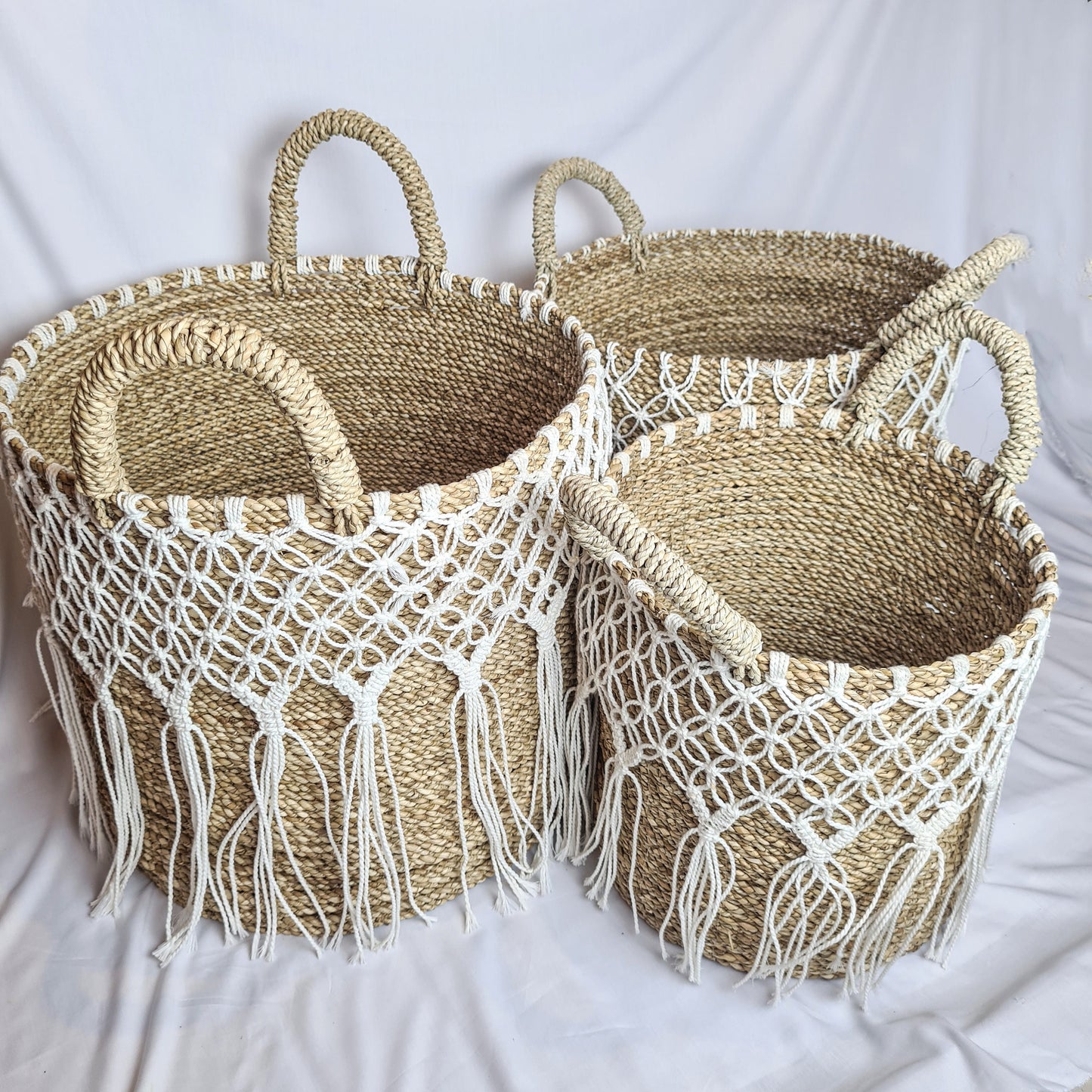 Laundry baskets set 3 wicker basket eco natural basket woven seagrass boxes boho bohemian home basket