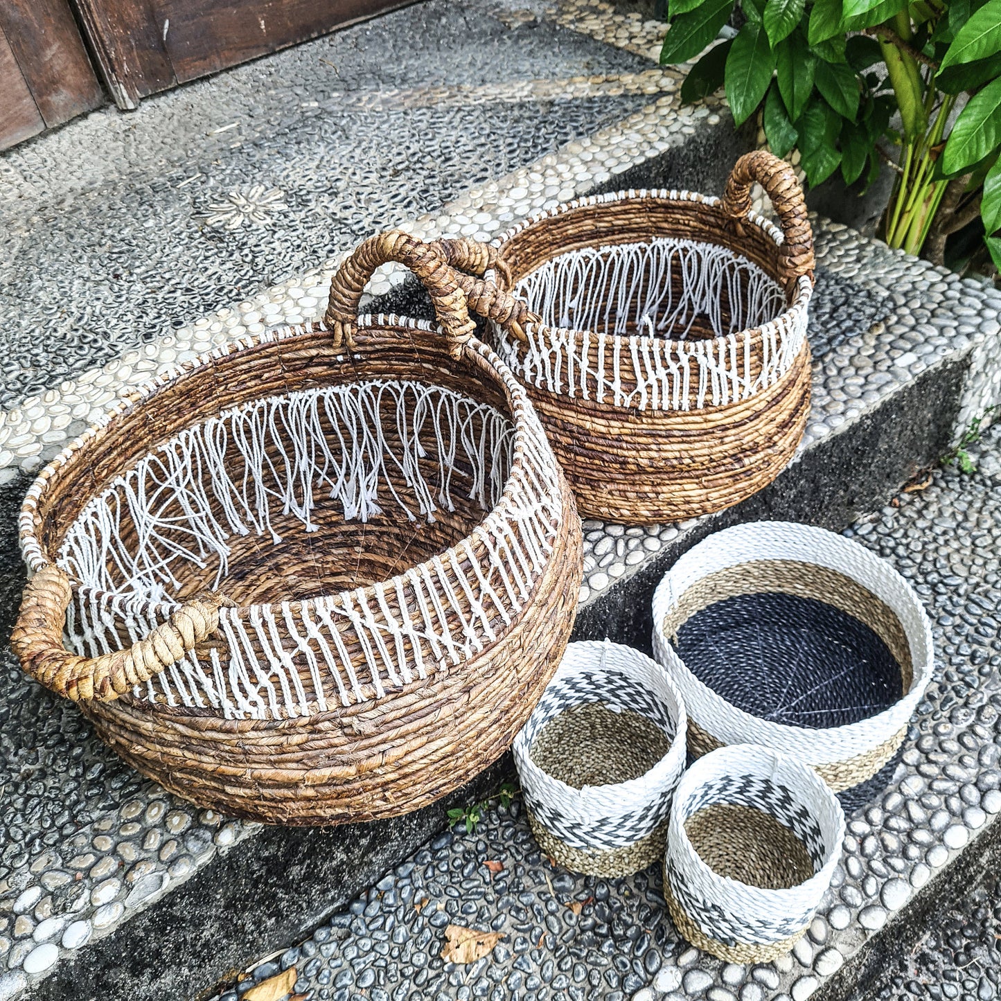 Laundry basket set 5, eco baskets home basket boho basket flowers bohemian decor wicker basket woven