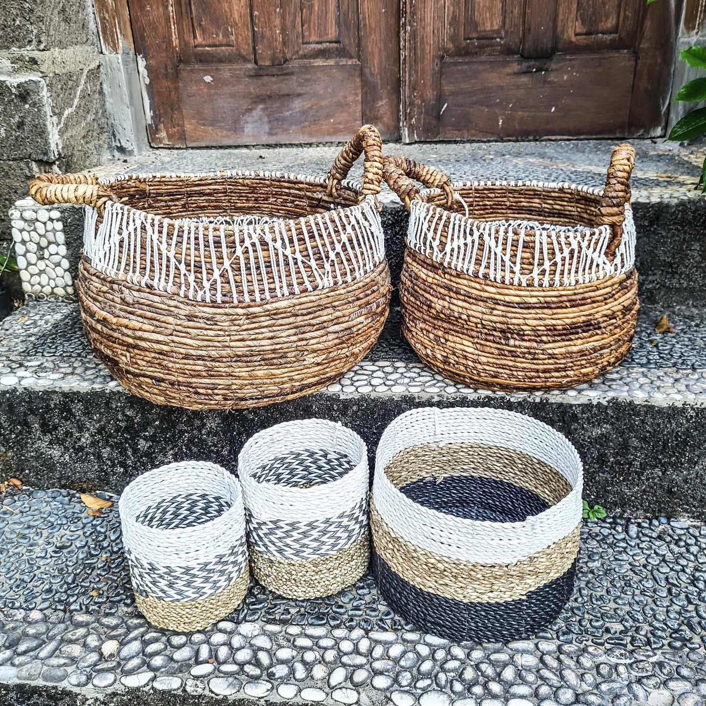 Laundry basket set 5, eco baskets home basket boho basket flowers bohemian decor wicker basket woven