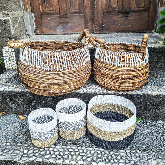 Laundry basket set 5, eco baskets home basket boho basket flowers bohemian decor wicker basket woven