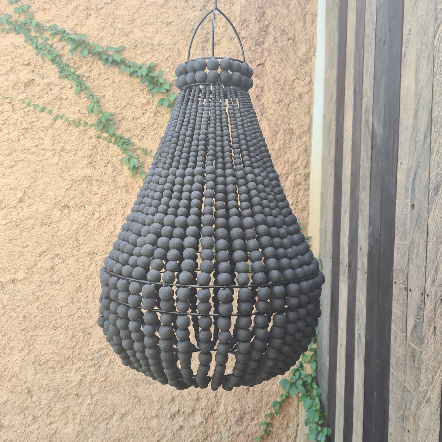 Black beaded lampshade 40x60, wood beads lampshade, wood beads chandleir, black chandelier, pendant lampshade, wooden lamp beaded chandelier