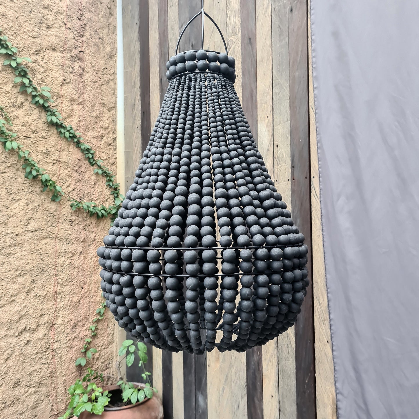 Black beaded lampshade 40x60, wood beads lampshade, wood beads chandleir, black chandelier, pendant lampshade, wooden lamp beaded chandelier