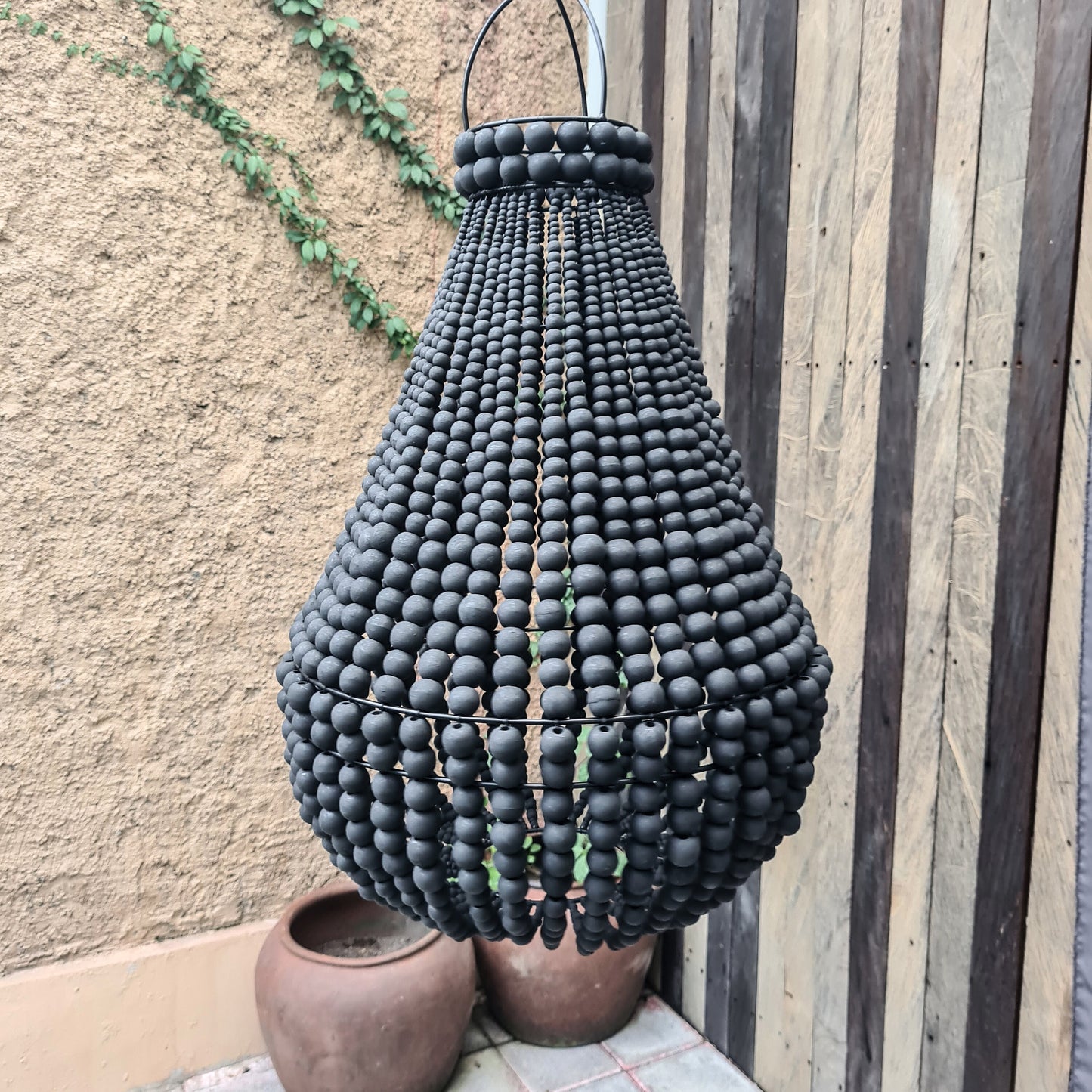 Black beaded lampshade 40x60, wood beads lampshade, wood beads chandleir, black chandelier, pendant lampshade, wooden lamp beaded chandelier