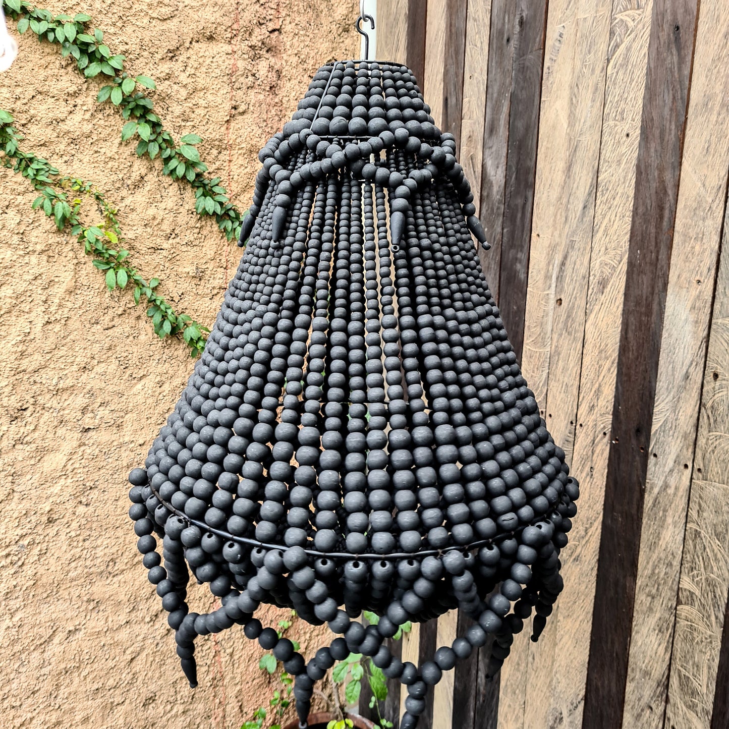 Beaded lampshade 50x70 black matte, wood beads lampshade, wooden lampshade, wooden chandelier beaded chandelier boho lamp pendant lampshade