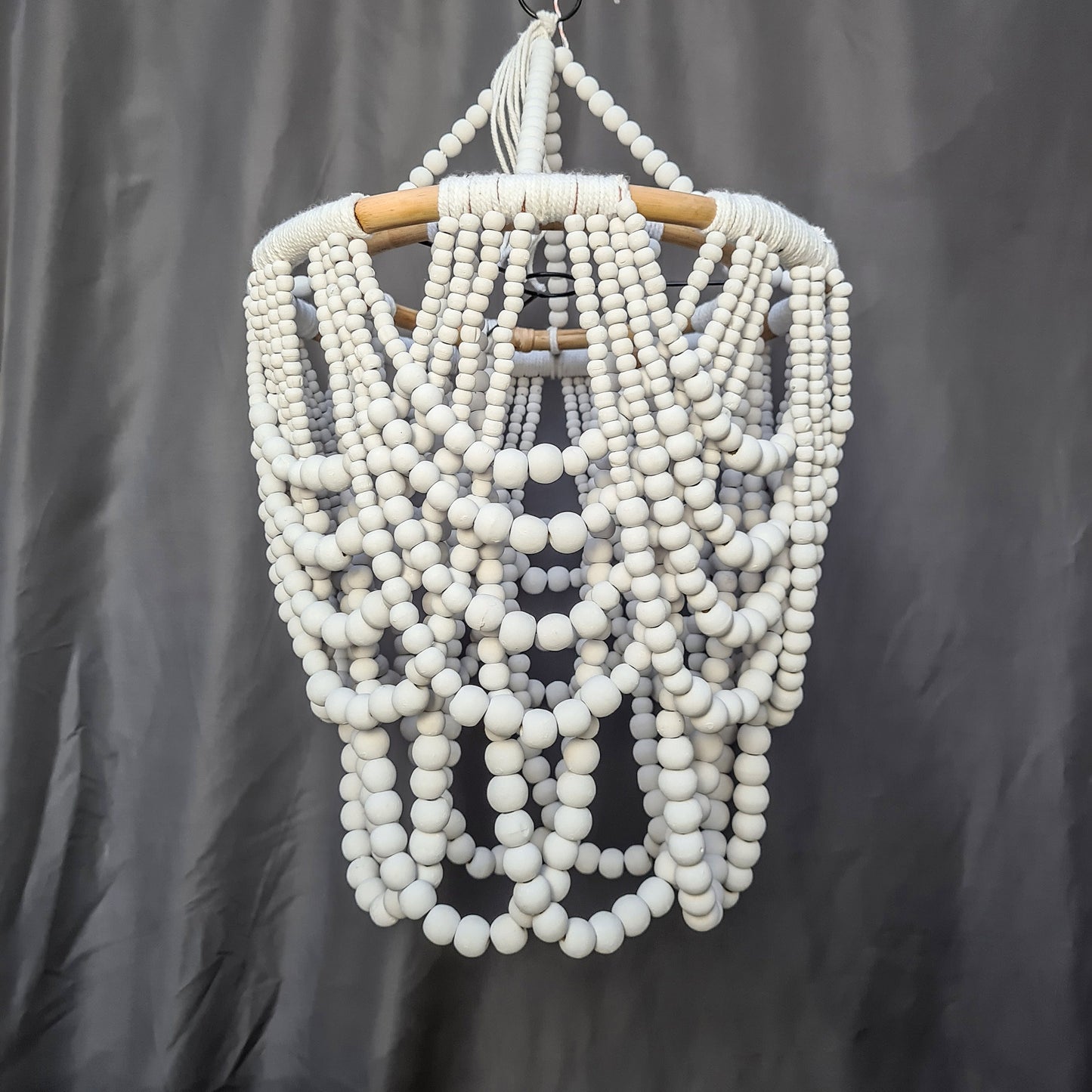 Beaded lampshade 40x60cm white color wooden beads chandelier pendant lamp shade wood bohemian boho lamp rattan ring
