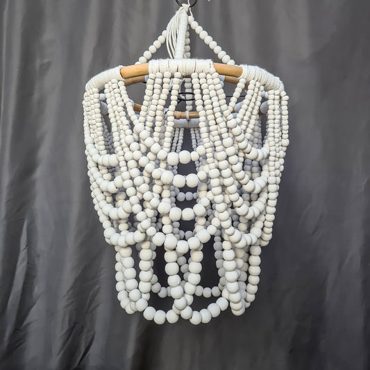Beaded lampshade 40x60cm white color wooden beads chandelier pendant lamp shade wood bohemian boho lamp rattan ring