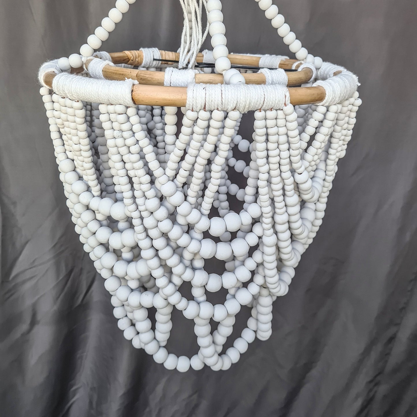 Beaded lampshade 40x60cm white color wooden beads chandelier pendant lamp shade wood bohemian boho lamp rattan ring