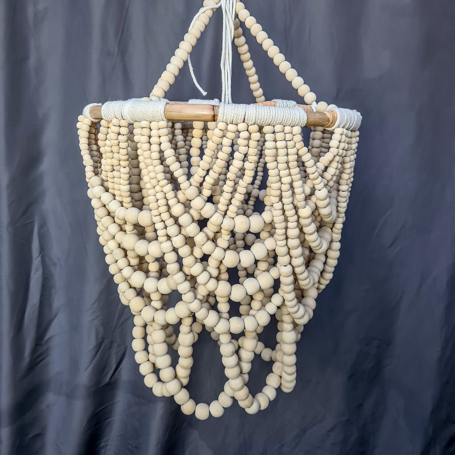 Beaded lampshade 40x60cm natural clear color wooden beads chandelier pendant lamp shade wood bohemian boho lamp rattan ring