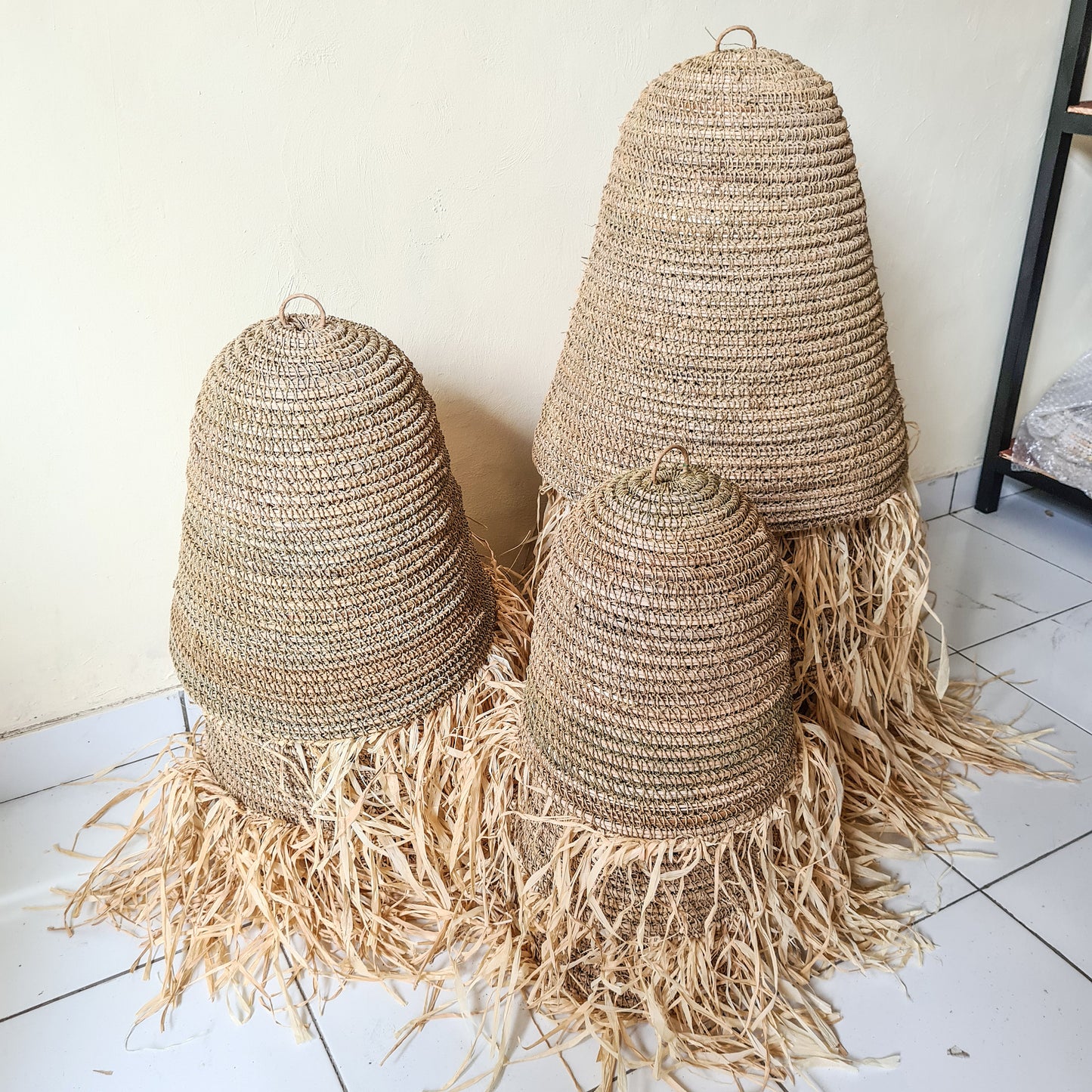 Set of 3 lampshade 30cm 40cm 50cm pendant bohemian lamp shade boho chandelier wicker decoration lighting tropical interior lamp seagrass