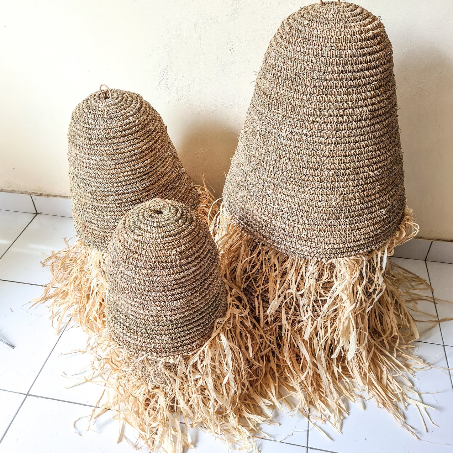 Set of 3 lampshade 30cm 40cm 50cm pendant bohemian lamp shade boho chandelier wicker decoration lighting tropical interior lamp seagrass