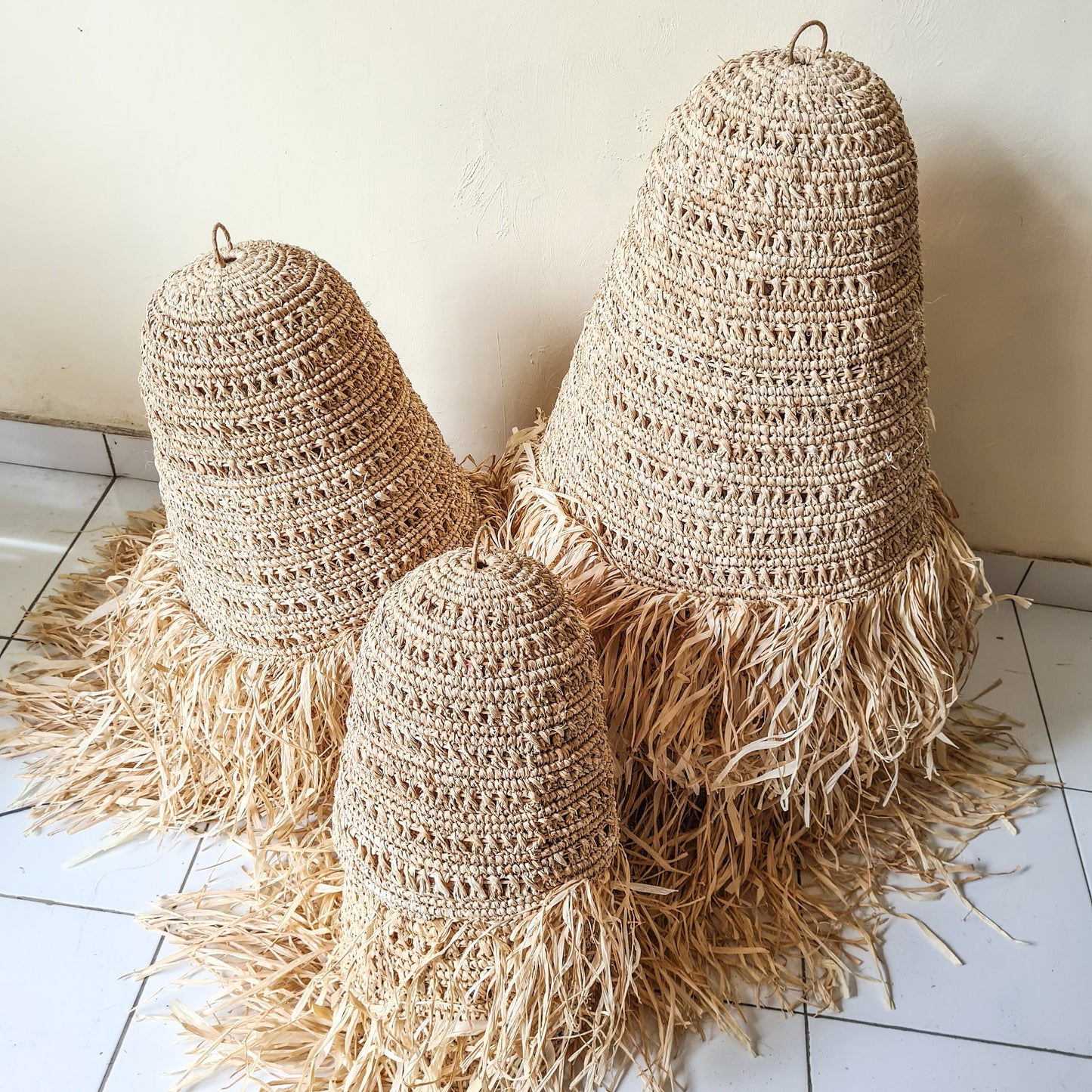 Set of 3 lampshade 30cm 40cm 50cm palm rafia pendant lamp shade wicker chandelier bohemian lamp boho style decor