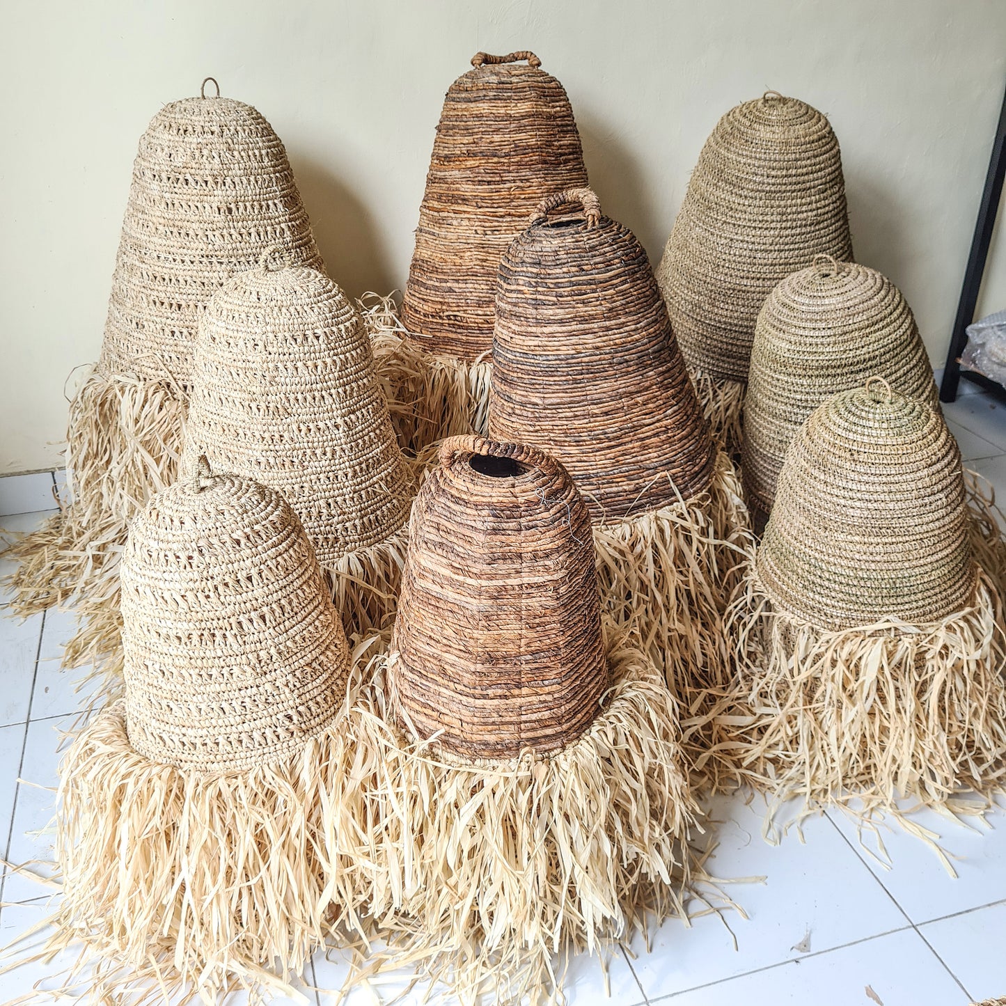 Set of 3 lampshade 30cm 40cm 50cm wicker pendant lamp shade chandelier bohemian lamp boho style decor