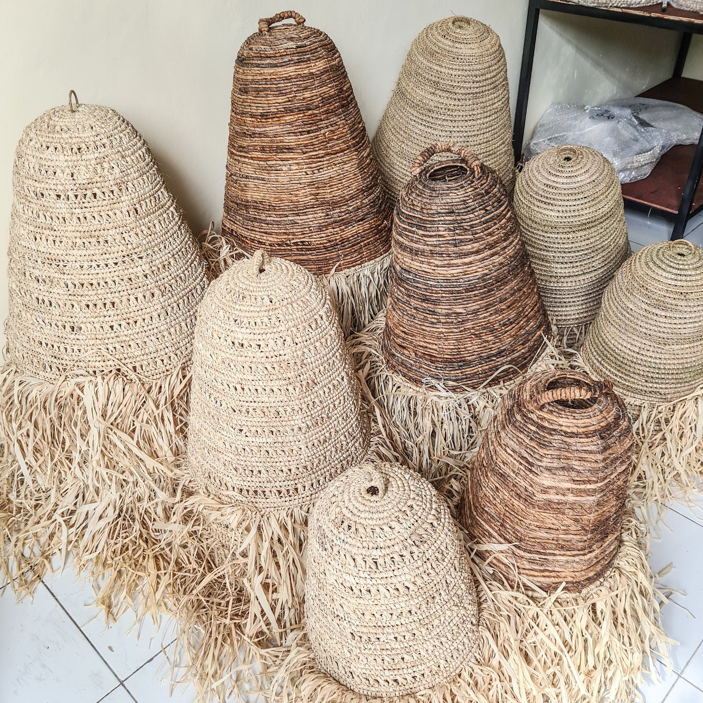 Set of 3 lampshade 30cm 40cm 50cm wicker pendant lamp shade chandelier bohemian lamp boho style decor