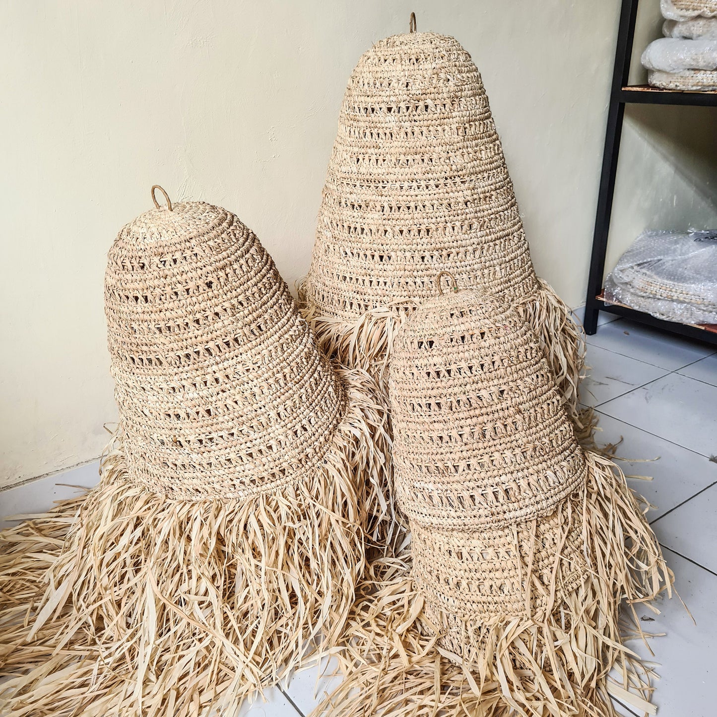 Set of 3 lampshade 30cm 40cm 50cm wicker pendant lamp shade chandelier bohemian lamp boho style decor