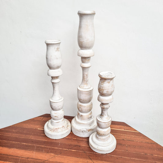 Set of 3 wood candle holder 50cm, 45cm, 35cm vintage wooden candlestick boho candle bohemian style candlestick table decor antique