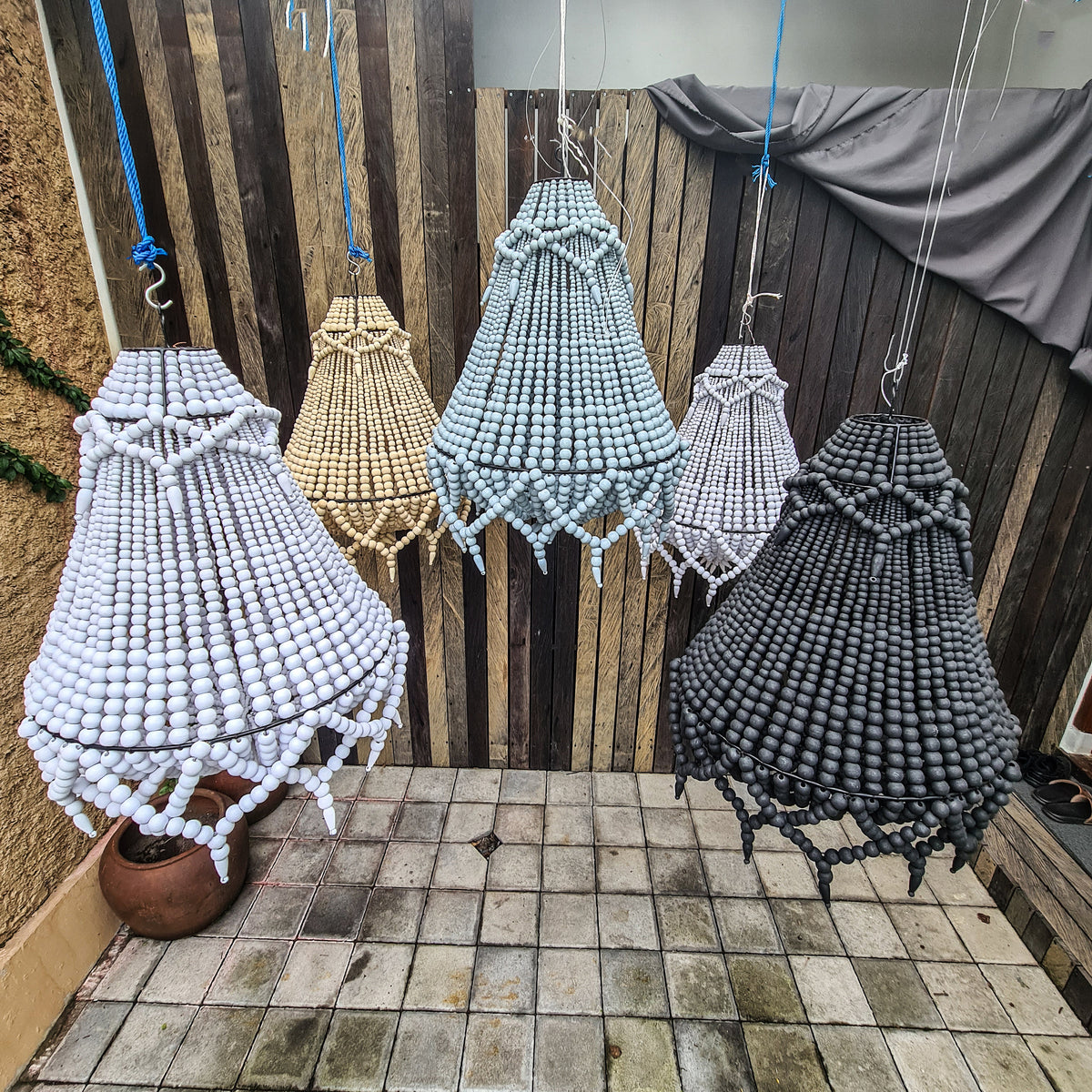 Beaded chandelier beads lampshade beaded lampshade boho lampshade pendant lamp wooden beads wooden lampshade