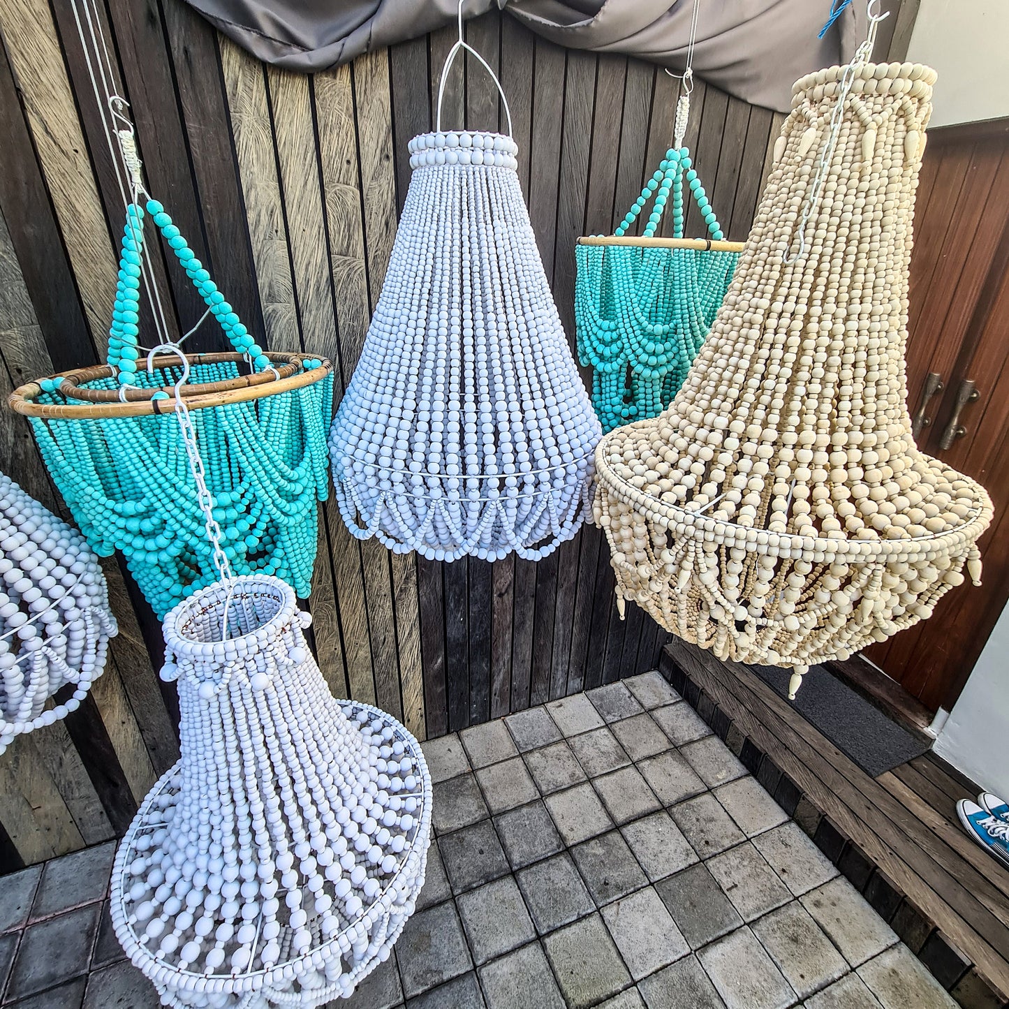 Beaded chandelier wooden lampshade beaded boho lamp bohemian style pendant lampshade wood beads decor