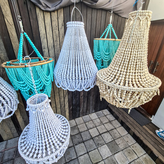 Beaded chandelier wooden lampshade beaded boho lamp bohemian style pendant lampshade wood beads decor