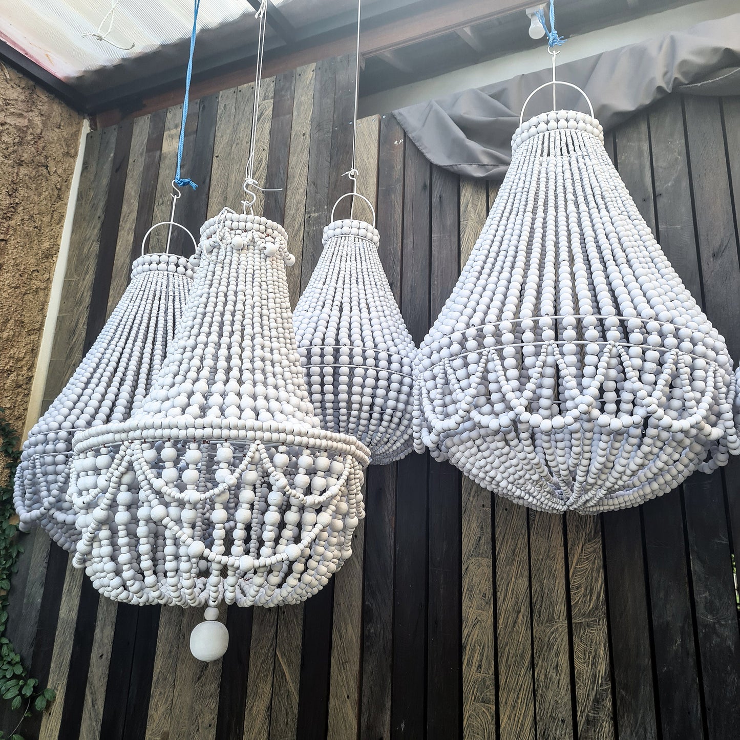 Beaded wooden lampshade pendant chandelier boho lamp white lamp shade bohemian chandelier beads wood
