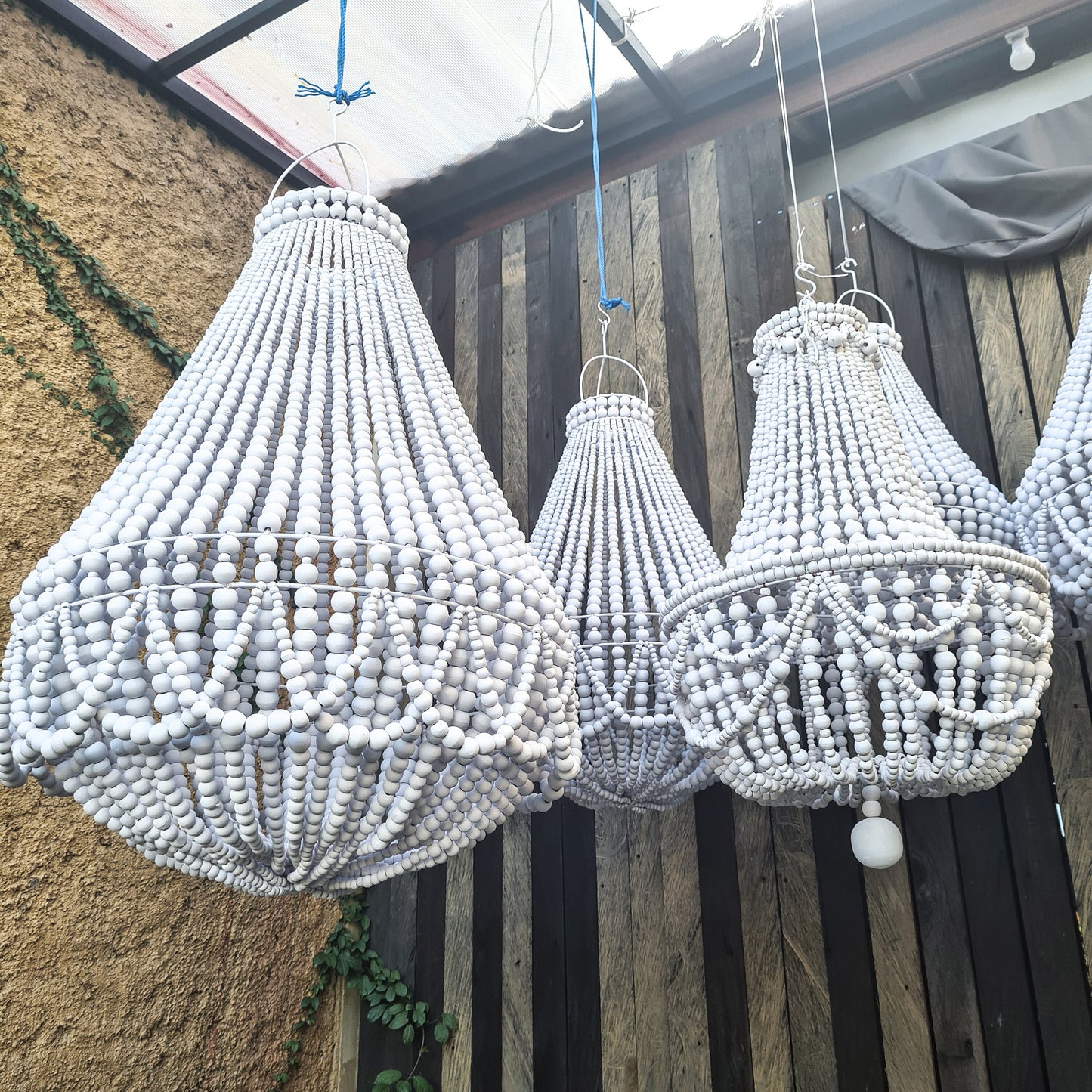 Beaded wooden lampshade pendant chandelier boho lamp white lamp shade bohemian chandelier beads wood