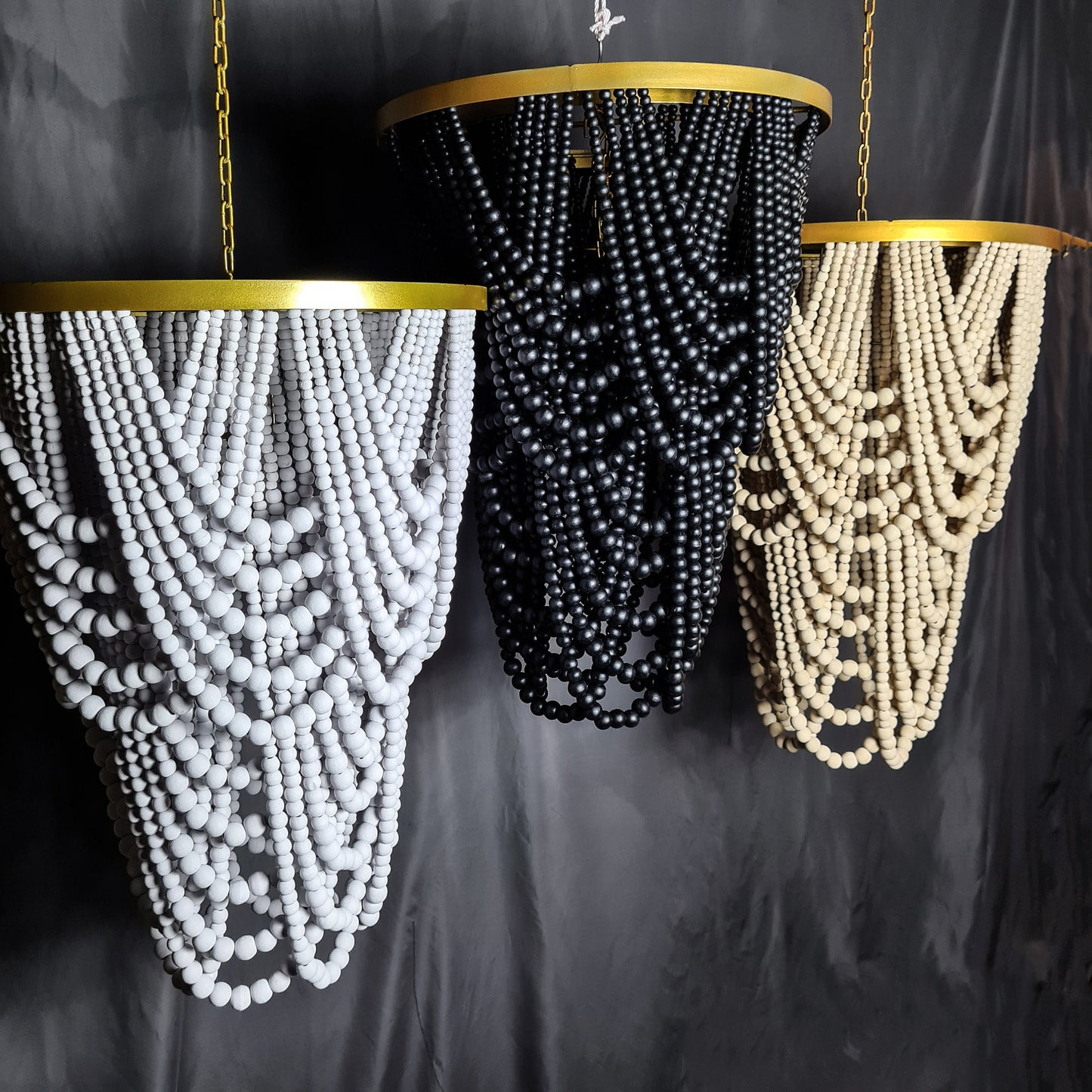 Beaded lampshade 50x80, white black natural beads chandelier bead wooden lamp bohemian lamp shade wood beads chandelier