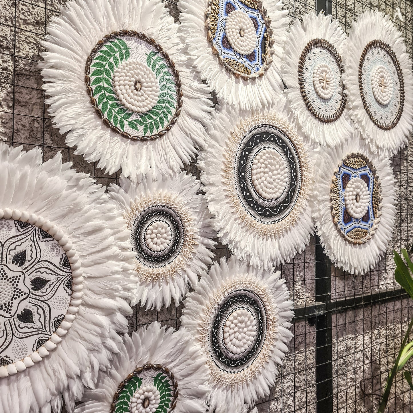 Wall decor feather set 15pcs wall hangings made from sea shells and feathers decor wall decoration boho bohemian decor juju hat