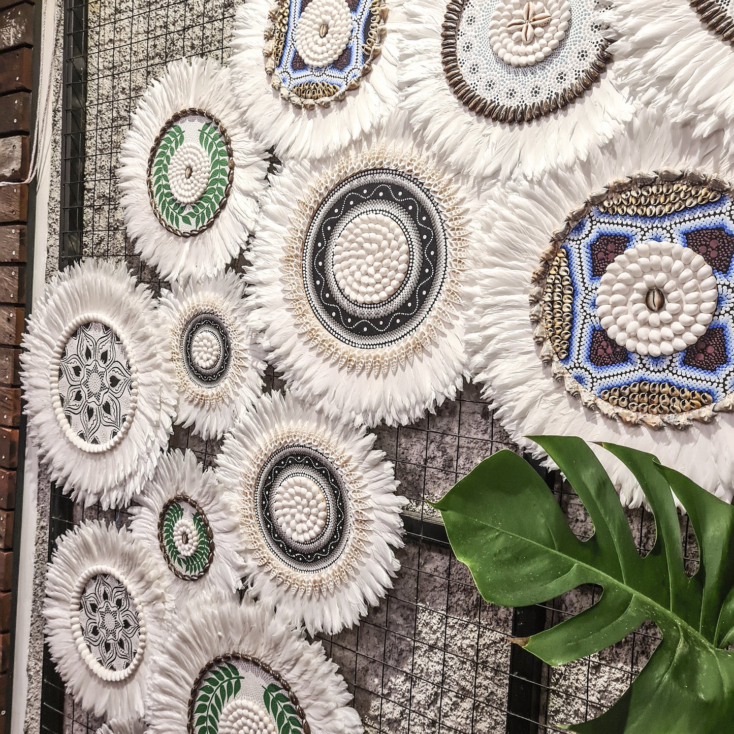 Wall decor feather set 15pcs wall hangings made from sea shells and feathers decor wall decoration boho bohemian decor juju hat