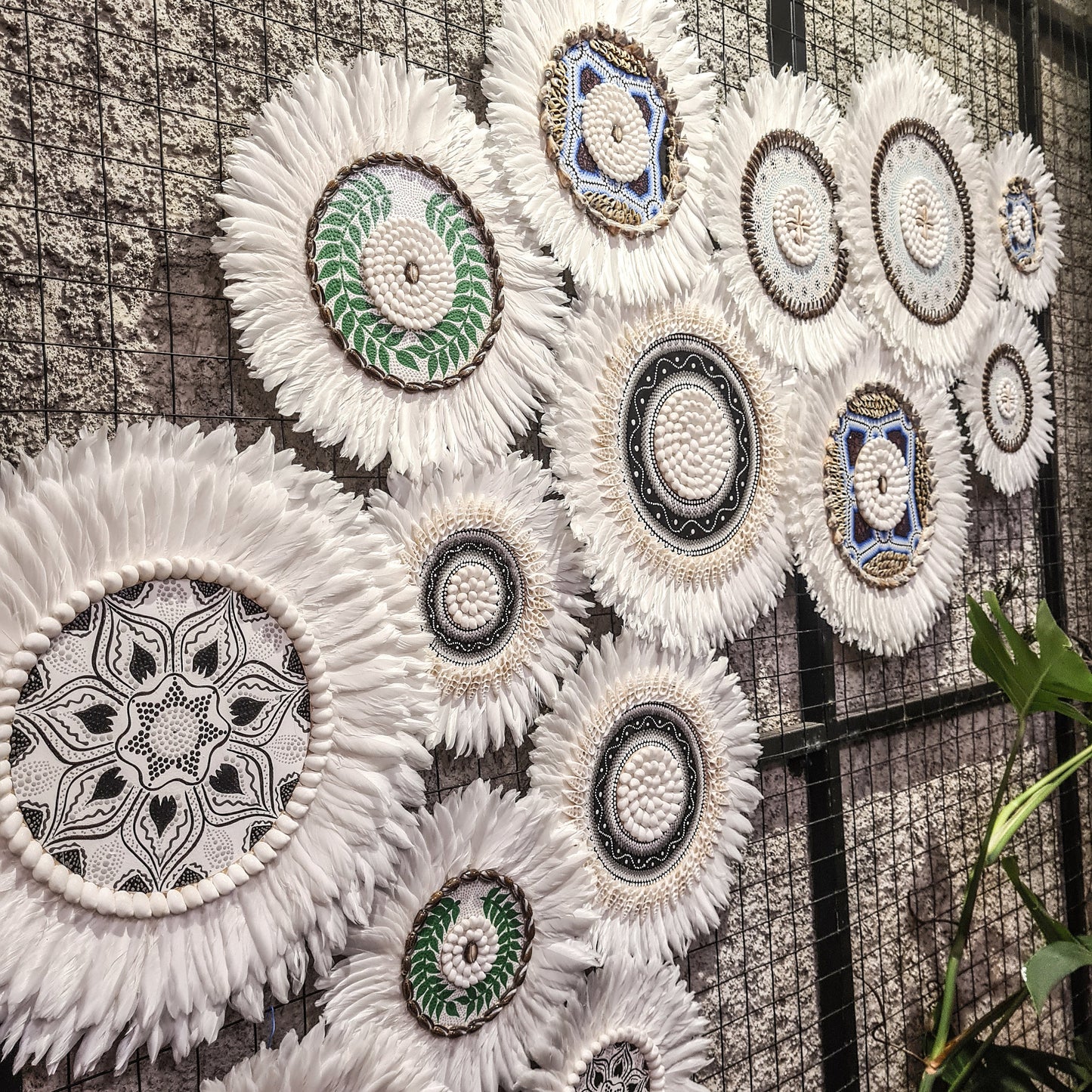 Wall decor feather set 15pcs wall hangings made from sea shells and feathers decor wall decoration boho bohemian decor juju hat