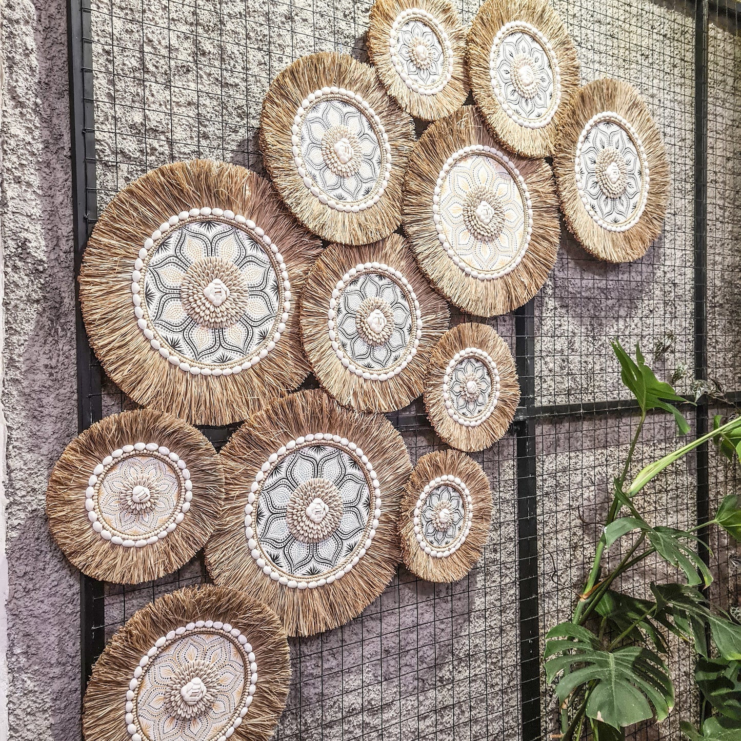 Wall decor set 12pcs wall hangings made from sea shells and palm leaf decor wall decoration boho bohemian decor juju hat