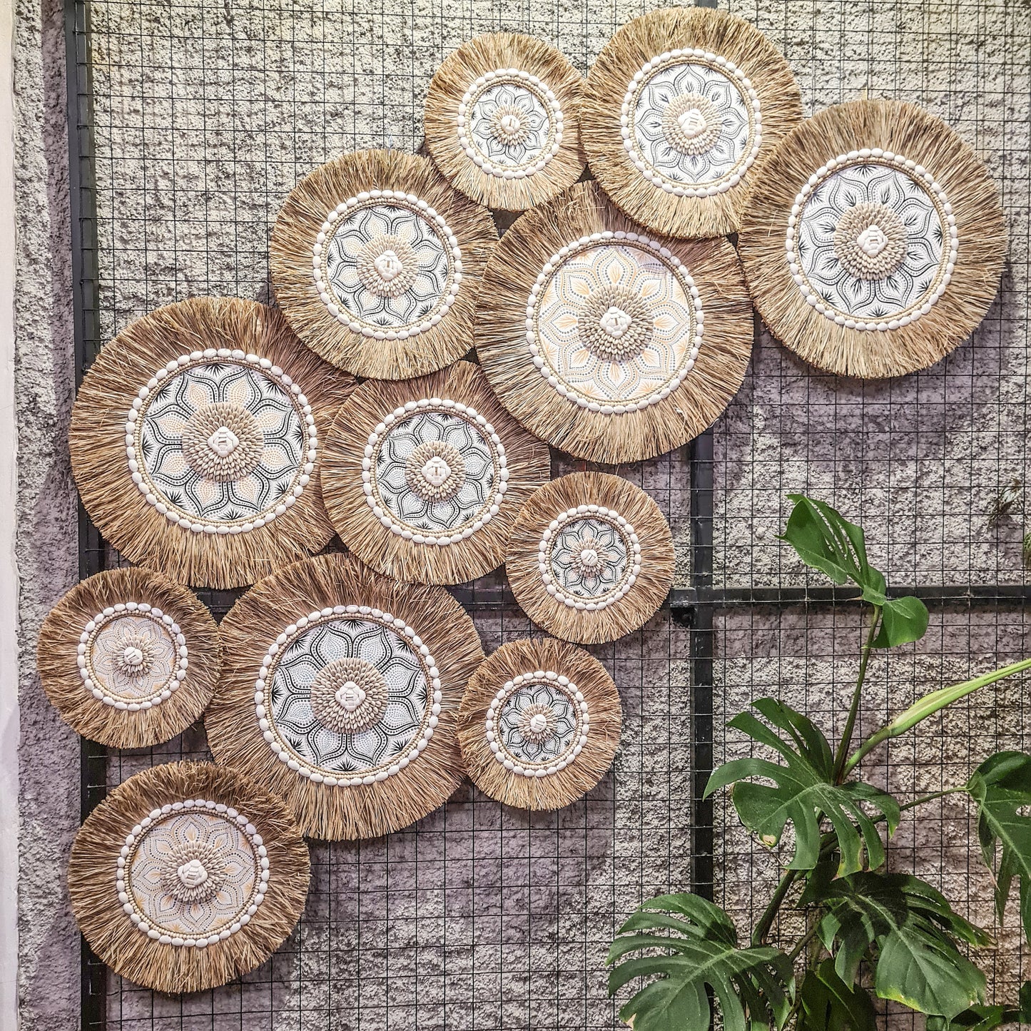 Wall decor set 12pcs wall hangings made from sea shells and palm leaf decor wall decoration boho bohemian decor juju hat