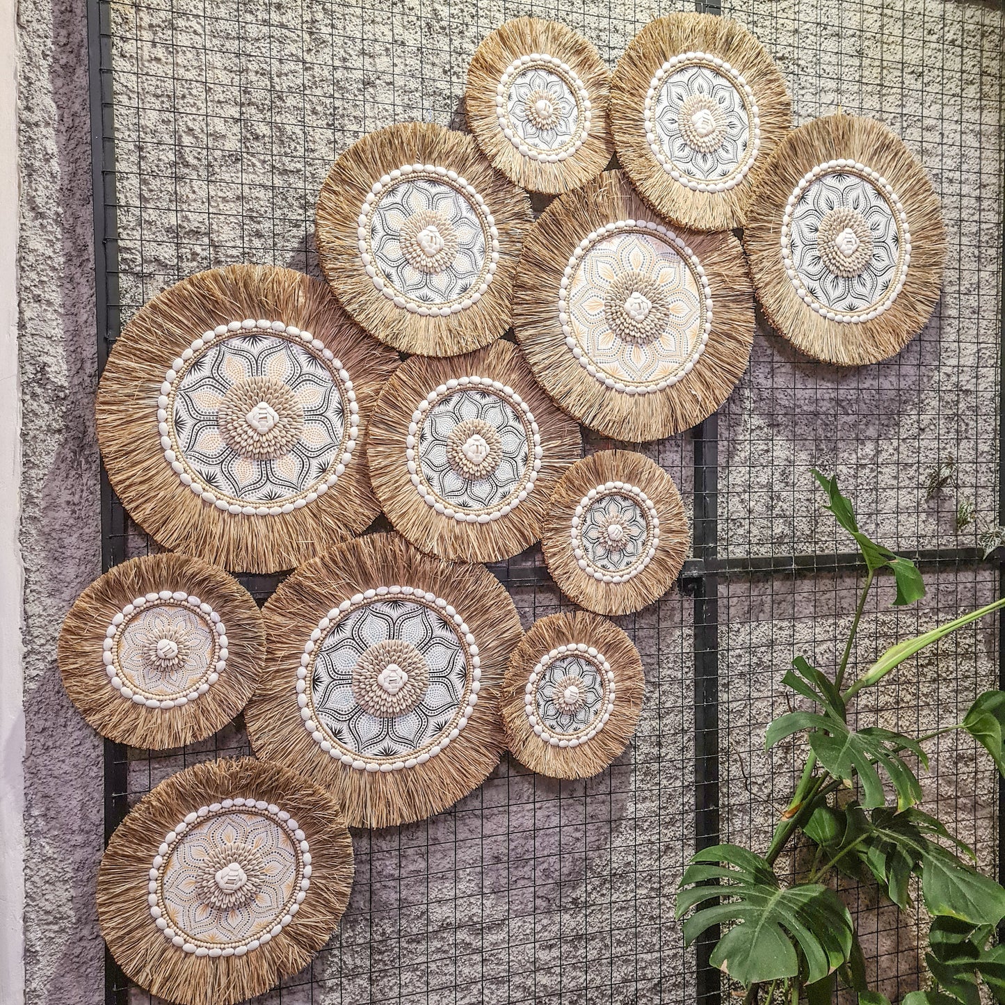 Wall decor set 12pcs wall hangings made from sea shells and palm leaf decor wall decoration boho bohemian decor juju hat
