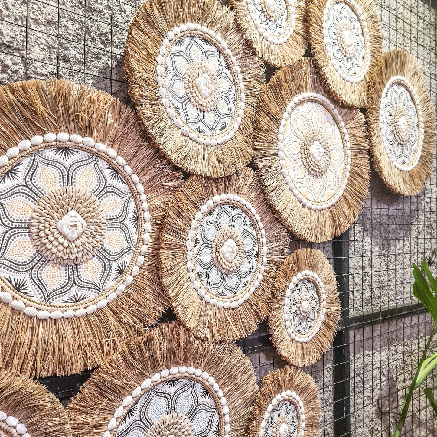 Wall decor set 12pcs wall hangings made from sea shells and palm leaf decor wall decoration boho bohemian decor juju hat