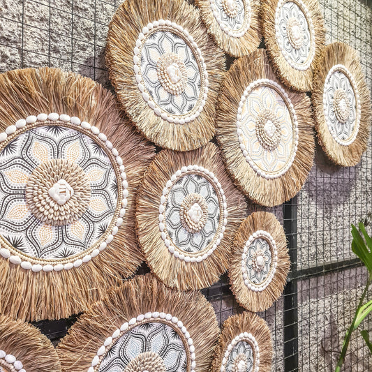 Wall decor set 12pcs wall hangings made from sea shells and palm leaf decor wall decoration boho bohemian decor juju hat