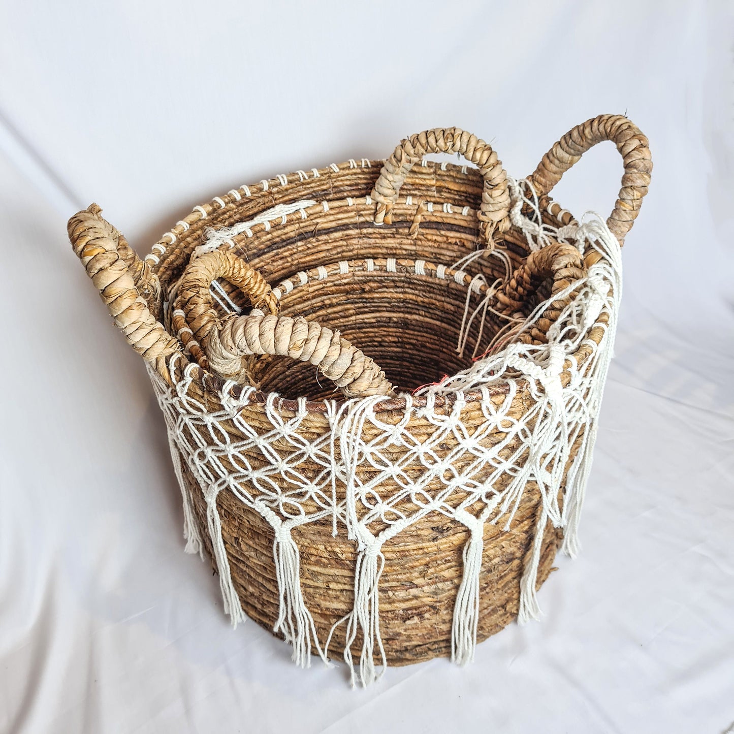Wicker laundry baskets set 3, basket laundry woven basket woven boxes basket banana leaf macrame eco decor boho bohemian