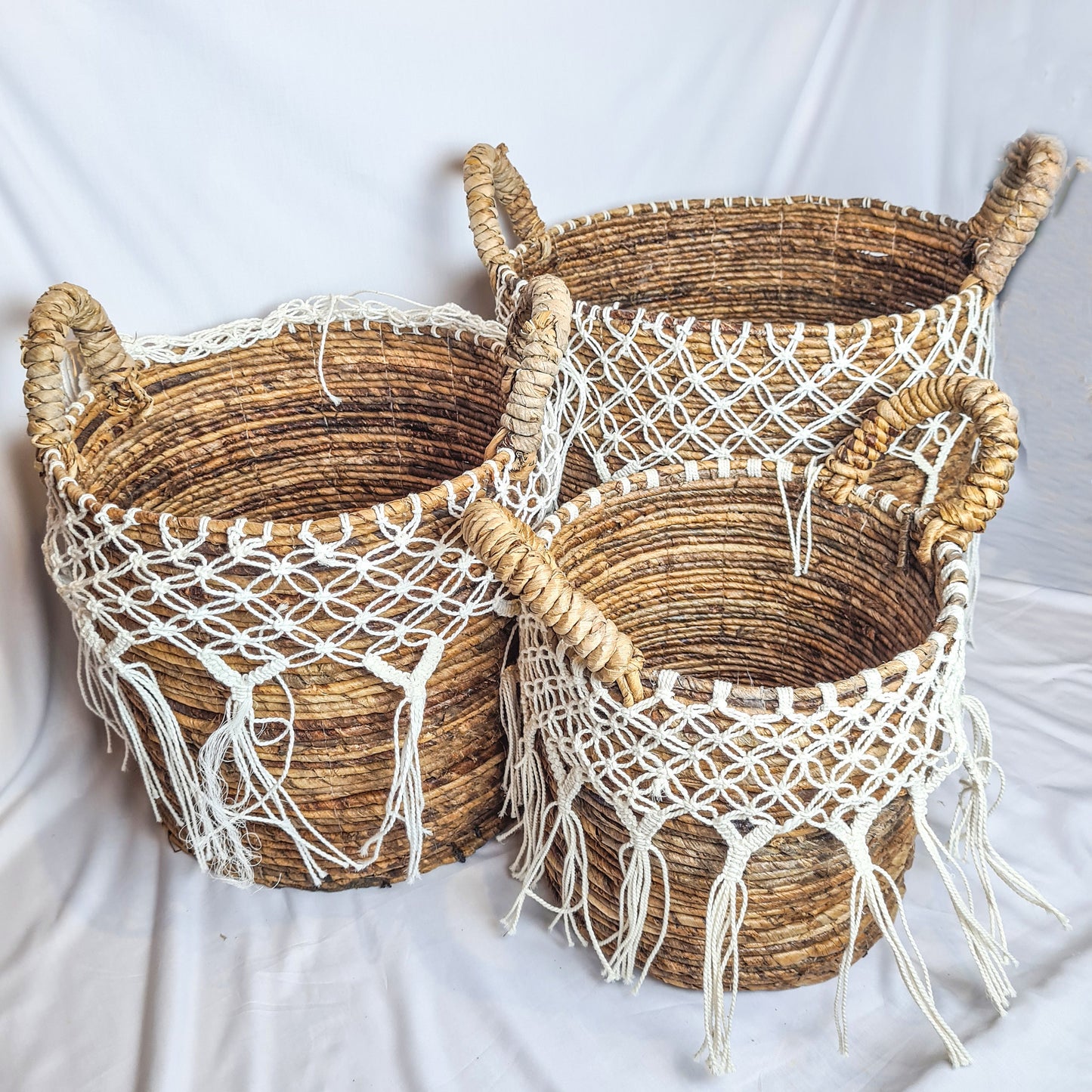 Wicker laundry baskets set 3, basket laundry woven basket woven boxes basket banana leaf macrame eco decor boho bohemian