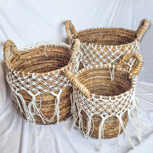 Wicker laundry baskets set 3, basket laundry woven basket woven boxes basket banana leaf macrame eco decor boho bohemian